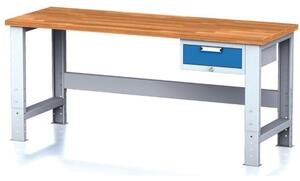 Dielenský stôl MECHANIC, 2000x700x700-1055 mm, nastaviteľné podnožie, 1x zásuvkový kontejner, 1 zásuvka, modrá