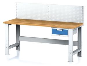 Dielenský stôl MECHANIC s nadstavbou, 2000x700x700-1055 mm, nastaviteľné podnožie, 1x 1 zásuvkový kontejner, sivý/modrý