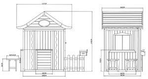 Drevený záhradný domček s taburetmi a poštovou schránkou, sivá/biela, PEOR