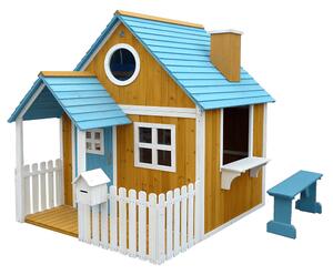 KONDELA Drevený záhradný domček s lavičkou, verandou a poštovou schránkou, BULEN
