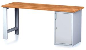 Dielenský pracovný stôl MECHANIC I, pevná noha + dielenská skrinka na náradie, 2000 x 700 x 880 mm, sivé dvere