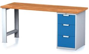 Dielenský stôl MECHANIC, 2000x700x880 mm, 1x zásuvkový kontejner, 3 zásuvky, sivá/modrá