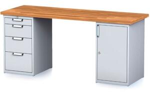 Dielenský stôl MECHANIC I so zásuvkovým boxom a skrinkou na náradie miesto nôh, 4 zásuvky, 2000 x 700 x 880 mm, sivé dvere