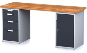 Dielenský stôl MECHANIC I so zásuvkovým boxom a skrinkou na náradie namiesto nôh, 4 zásuvky, 2000 x 700 x 880 mm, antracitové dvere