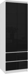 Ak furniture Šatníková skriňa Star 60 cm biela/čierny lesk