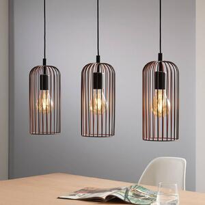 Závesná lampa Roccamena, čierna/medená farba, dĺžka 71 cm