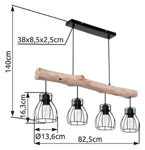 Závesné svietidlo Mina, dĺžka 83 cm, čierna/hnedá farba, 4 svetlá