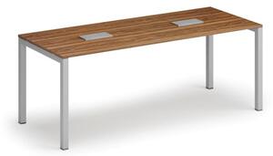 Stôl SQUARE 2000 x 800 x 750, orech + 2x stolná zásuvka TYP III, strieborná