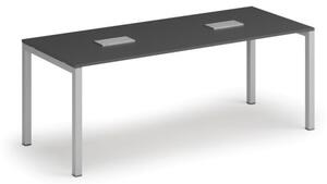Stôl SQUARE 2000 x 800 x 750, grafit + 2x stolná zásuvka TYP I, strieborná