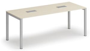 Stôl SQUARE 2000 x 800 x 750, breza + 2x stolná zásuvka TYP I, strieborná