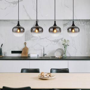 Závesná lampa Maxy, dĺžka 100 cm, dymovo sivá, sklo, 4 svetlá