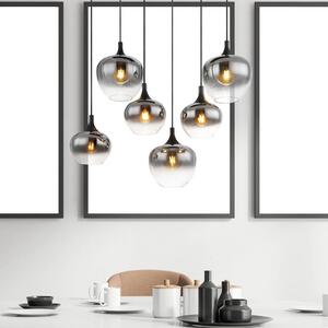 Závesná lampa Maxy, dĺžka 86 cm, dymovo sivá, sklo, 6 svetiel