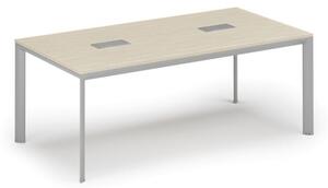 Stôl INVITATION 2000 x 1000 x 740, breza + 2x stolná zásuvka TYP II, strieborná