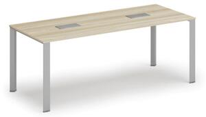 Stôl INFINITY 2000 x 900 x 750, dub prírodný + 2x stolová zásuvka TYP IV, strieborná