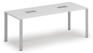 Stôl INFINITY 2000 x 900 x 750, biela + 2x stolná zásuvka TYP V, strieborná