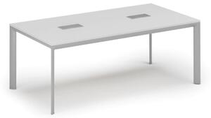 Stôl INVITATION 2000 x 1000 x 740, biela + 2x stolná zásuvka TYP I, strieborná