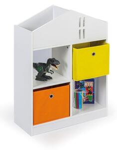 Detský regál s textilnými boxmi a knižnicou HOUSE PLUS, biely