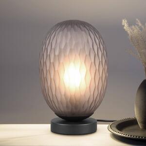 Stolná lampa Facette, dymovo sivá, výška 29 cm, sklo, E27