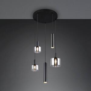 Trio Lighting Závesné svietidlo Mataro, chróm/čierna, Ø 55 cm 5 svetiel sklo/kov, Chrómová / strieborná, Obývacia izba / jedáleň, Sklo, Moderný, Závesné svietidlo