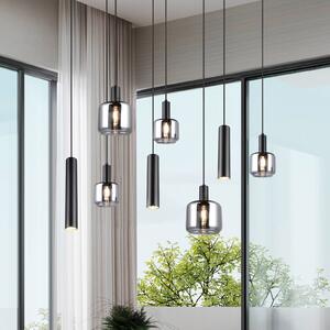 Závesná lampa Mataro, chróm/čierna, 118 cm, 8 svetiel, sklo/kov