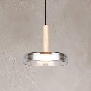 LED závesné svietidlo Celeste, chróm/drevo, Ø 22 cm, sklo, stmievateľné