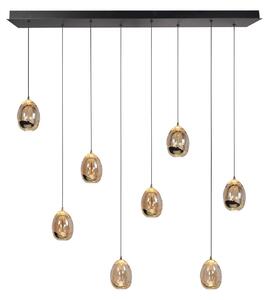 Závesné svietidlo Golden Egg, jantárovo-zlatá farba, dĺžka 115 cm, 8-svetelné, Krémová / jantárovo žltá, Obývacia izba / jedáleň, Sklo, Moderný, Závesné svietidlo