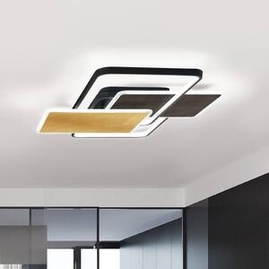 Stropné svietidlo Quadro LED, čierne/zlaté listy, 90 x 60 cm, CCT