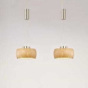 Závesná LED lampa Shine-Wood, dubové drevo/nikel, 65 cm, 2 svetlá