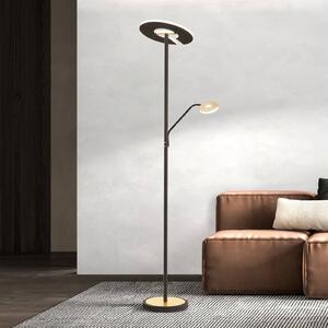 LED stojacia lampa Dent, čierna/zlatý list, 180 cm, CCT, 2 svetlá