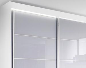 Šatníková skriňa s osvetlením Imperial, 300 cm, biela/biele sklo