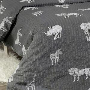 Goldea krepové posteľné obliečky - vzor 954 africká zvieratá na tmavo sivom 140 x 220 a 70 x 90 cm
