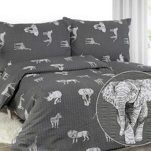 Goldea krepové posteľné obliečky - vzor 954 africká zvieratá na tmavo sivom 140 x 200 a 70 x 90 cm