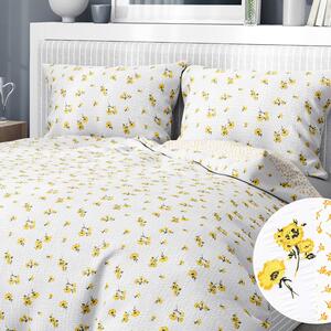 Goldea krepové posteľné obliečky - vzor 951 žlté kvety a kvítí na bielom 140 x 220 a 70 x 90 cm