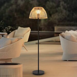 LED solárna stojacia lampa Lucande Eligio, bambus, Ø 39 cm, RGB, Svetlé drevo, Hliník, Vidiecky / Rustikálny, Stojaca lampa