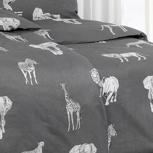 Goldea bavlnené posteľné obliečky - vzor 954 africká zvieratá na tmavo sivom 140 x 200 a 70 x 90 cm