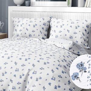 Goldea krepové posteľné obliečky - vzor 950 sivomodré kvety a kvítí na bielom 140 x 220 a 70 x 90 cm