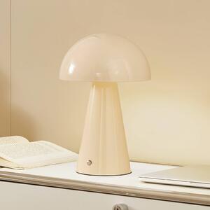 Lindby LED dobíjacia stolová lampa Nevijo, béžová, Ø20cm, USB, stmievač