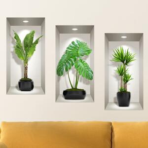 Sada 3 3D samolepiek na stenu Ambiance Green Plants