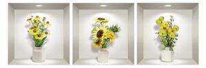 Sada 3 3D samolepiek na stenu Ambiance Yellow Flowers
