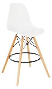 Barová stolička plastová biela s bukovými nohami (k259560)