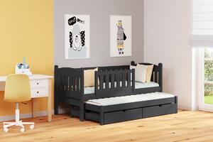 Detská posteľ prízemná s výsuvným lôžkom Alvins - Čierny, 90x180