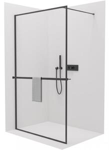 CERANO - Sprchová zástena Walk-in Moreli Ľ/P + polička/držiak na uteráky - čierna matná, transparentné sklo - 60x200 cm
