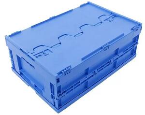 Skladací plastový box Walther / 60 x 40 x 23 cm / nosnosť 60 kg / delené veko / polypropylén / modrá