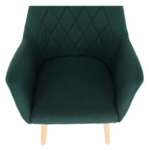 Luxusné kreslo do jedálne v smaragdovej látke s drevenými nohami (k269991)