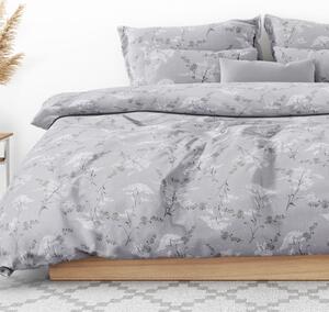 Goldea flanelové posteľné obliečky - vzor 933 japonské kvety na sivom 140 x 220 a 70 x 90 cm