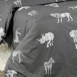 Goldea flanelové posteľné obliečky - africká zvieratá na tmavo sivom 140 x 220 a 70 x 90 cm