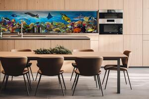 DIMEX | Dibond doska za kuchynskú linku | DBW-26060-092 Ryby v oceáne | 260 x 60 cm