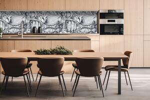 DIMEX | Dibond doska za kuchynskú linku | DBW-26060-183 Čiernobiele ryby | 260 x 60 cm