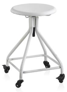 Biela kovová pojazdná stolička na kolieskach s nastaviteľnou výškou Geese Industrial Style