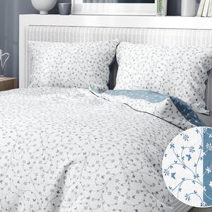 Goldea krepové posteľné obliečky - vzor 782 kvietky a motýle s modrosivou 140 x 200 a 70 x 90 cm